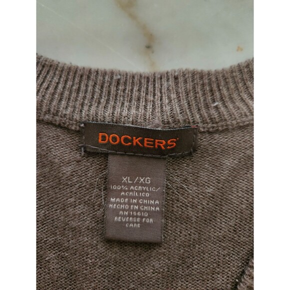 Dockers Men's Vest Brown Sleeveless Pullover V-Neck Casual Knit Sweater Size XL - Picture 4 of 6